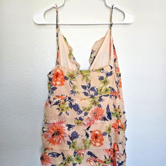 NWT Lulus | Stunning Soiree Blush Pink Floral Print Ruched Midi Dress Womens XL - Picture 9 of 10